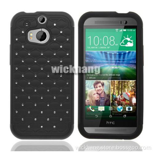 Heavy Duty Glitter Hybrid Studded Diamond Hard Case for HTC One 2 M8